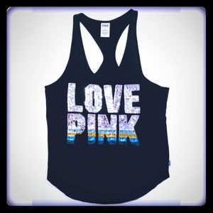 🌺VS PINK Racer-back Sequin Logo Tank Top